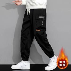 Casual Loose Fit Embroidered Fleece Lined Trousers Spring Autumn 2025 New Trendy Brand Youthful Breathable Workwear Pants