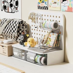 Dopamine Student Desk Organizer Transparent Rotatable Multi-functional Storage Box High Aesthetic Value Plastic Bookcase