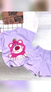 Bộ bé gái hình gấu dâu LOTSOSO BEAR LOREM cho bé gái siêu xinh cho bé 6-24kg.BGL43.