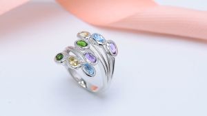 Multi-color Natural Gemstone Geniune Crystals Silver 925 Original Design Ring Fine Elegant Classic Jewelry Korean Style for Woman Gift