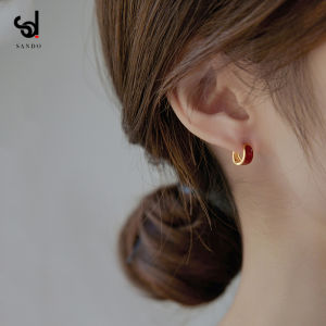 Elegant Red Ear Cuff Womens Unique Design Fashionable Hoop Earrings Korean Style Alloy Jewelry Fresh out Winter New Arrival