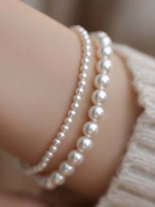 Non-Fading Pearl Bracelet Womens Elastic Bead Bracelet Stackable Hand Jewelry Korean Style Painted Craft Heart/Droplet/Bell Pattern