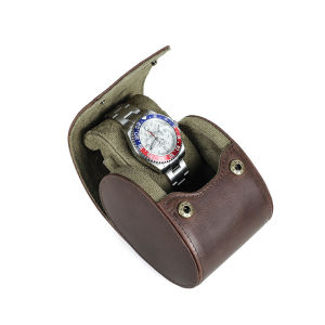 CONTACTS FAMILY Soft Cow Leather Egg-Shaped Single Watch Box Storage Travel Watch Case Organizer Round Watch Roll Bag Protective Pouch with Free Engraving