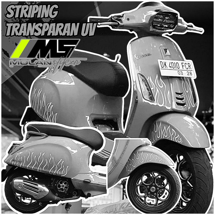 Decal Sticker Striping Variasi Transparan Uv Vespa Sprint 150 Api