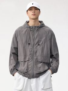 Đá Mỏng Mùa Hè Lụa Bảo Vệ Tia Cực Tím Áo Khoác Dành Cho Nam Ngoài Trời Rộng Rãi Fit Áo Hoodie Chống Tia Cực Tím Thoáng Khí Tay Áo Dài Khóa Kéo Đóng Cửa Áo Khoác