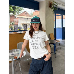 Original Casual Street Style Womens T-shirt Short Sleeve round Neck Printed Cotton Blend Summer Top Fashionable Versatile