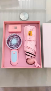 S09 Bộ quà tặng dù – quạt – màu xanh lá quà tặng sinh nhật sang trọng dành cho bạn gái bạn thân người yêu