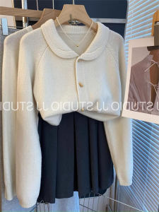 Áo Len Dệt Kim Cổ Búp Bê Bằng Vải Lông Cừu Thời Trang Thu Đông Mới Cho Nữ Áo Khoác Ngoài Chất Lượng Cao Cấp Có Nút Gỗ