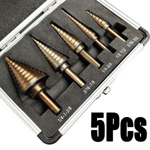 5Pcs HSS Step Drill Set with Aluminum Box Triangular Handle Drill