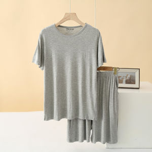 Summer Mens Modal Short Sleeve Shorts Set round Neck Vest Thin Loose Half Sleeve Large Size Sleepwear Home Clothes