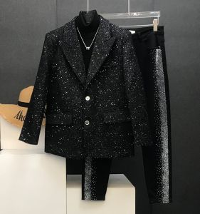Fancy Tweed Suit Mens Sequin Shiny Handsome Stylish Niche Style Western Style Fashion Performance Suit Outwear