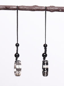 New Cute Cat Mobile Phone Chain Pendant Rotatable Stress Relief Ring Buckle Lanyard Creative Titanium Steel Ring Couple Heartbeat Pattern Mobile Phone Lanyard Engraving