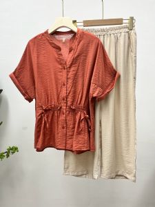 Fashion Suit Womens Mom Clothing 2024 Summer Clothing New Arrival Western Style Youthful-Looking Middle-Aged and Elderly Cotton and Linen Two-Piece Suit T-shirt