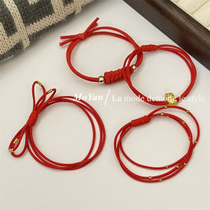 New Year Lucky Beads Red Rope Female Rubber Band K-style Small Golden Beads Hair Band Bracelet Dual-Use Head Rope Birth Year Red Hair Accessory