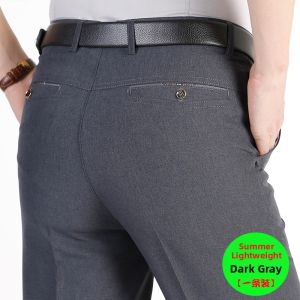 Spring and Summer Lightweight Loose Ice Silk Linen Mens Trousers