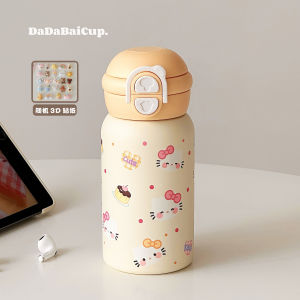 Cốc Nước Hellokitty 500ml Cho Học Sinh Nữ Cốc Cách Nhiệt Có Ống Hút Hai Lỗ Cốc Nước Đi Học Cốc Đựng Nước Bằng Thép Không Gỉ