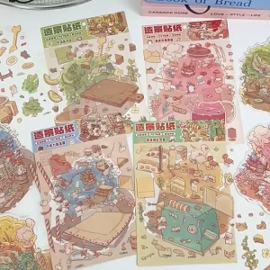 Pelekat 3D Kartun 卡通造景贴纸3D立体小屋 Cartoon Diorama Sticker 场景贴纸手账装饰创意小屋立体贴 3D Mini House Set Creative