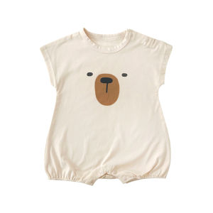 Baby Summer Short Sleeve Onesie Cartoon Super Cute Crawling Suit Loose Version Baby Thin Bear Print Romper Cotton Fabric