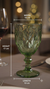 Set of 6 Elegant Green Deli Glassware Goblet height 17 cm width 10 cm length 10cm