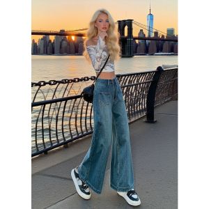 Quần Jeans Nữ Cao Cấp Cạp Cao Dáng Rộng Ống Rộng Chất Liệu Dày Dặn Kiểu Dáng Thẳng Dài Thích Hợp Cho Mùa Thu Đông