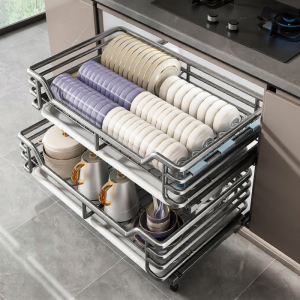 Double Layer Kitchen Pull Out Drawer Spice Basket