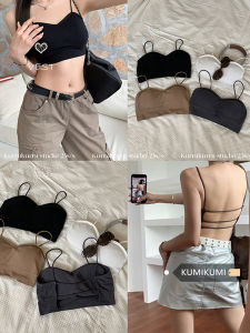 Áo Ba Lỗ Ngắn Màu Đen Gợi Cảm Có Đệm Ngực Áo Lót Ngực Mùa Hè Pure Desire Dành Cho Nữ Áo Ba Lỗ Dây Chéo Lưng Gợi Cảm