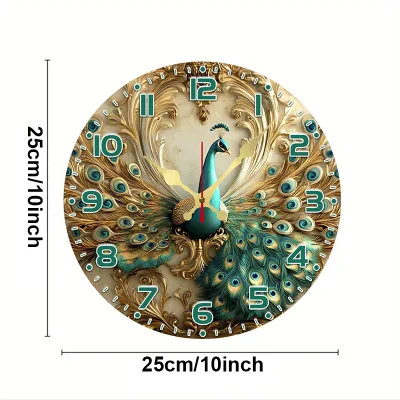 Magnificent Peacock Wooden Round Silent Hanging Wall Clock Suitable For Living RoomOfficeStudy Room Bedroom Home Decoration