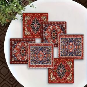 6 Pieces/Set of Mandala Patterned Wooden Anti-Slip Coasters Suitable for Bar and Cafe Decoration Anti-Slip Coasters