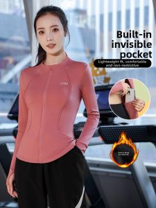 Thermal Padded Yoga Top with Inner Pockets for Autumn Winter Gym Pilates Running