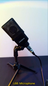 Siborie U86 Mikrofon Kondensor Profesional Studio Konstruksi logam mikrofon langsung 35 mm Termasuk dudukan meja Cocok untuk perekaman dan siaran langsung