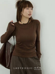 French Style round Neck Long Sleeve Base Shirt Vest Set LADYXIEXIE8/29 88 Discount Casual High Waist Knitted Cotton Blend