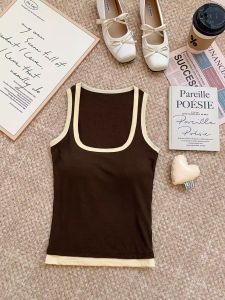 chaqi | Versatile Outerwear Camisole with Padding Round Neck Color Block Design