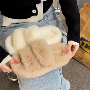 <Miss slippers>3.5CM Thick Sole Rabbit Fur Fashion Slippers  Plush Non-slip Slippers for Women Heightening Slipper