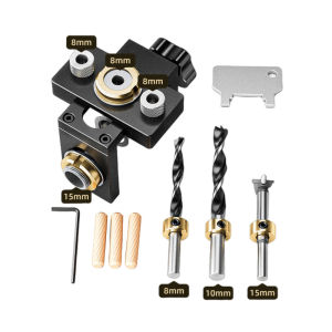 Woodworking 3 In 1 Doweling Jig Kit -Adjustable Wood Dowel Punch Locator Aluminum Pocket Hole Jig Cabinet Hole Drill Guide Tool