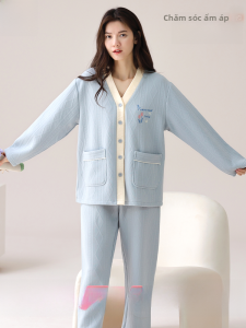 MiiOW | Bộ đồ ngủ cotton nguyên chất dày dặn mùa thu đông cho nữ Bộ đồ ngủ dài tay quần dài thoải mái mặc nhà