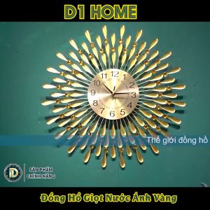 Đồng Hồ Treo Tường Trang Trí Decor - Mẫu Đồng Hồ Giọt Nước Vàng Եài Lộc - Trang Trí Nhà Cửa - BH 5 năm - D1Home - DT45