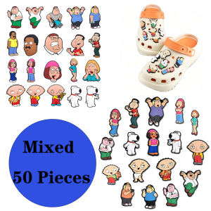 Mesuca | 17-100pcs Cartoon Family Guy Shoe Charms PVC DIY Shoe accessories Decoration Buckle Fit Bands Bracelets Clog Sandal Garden