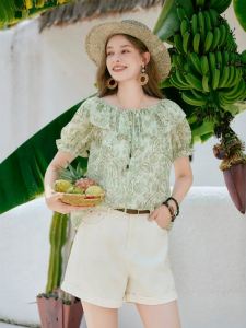 XIANGYING | Resort Style Floral Print Blouse