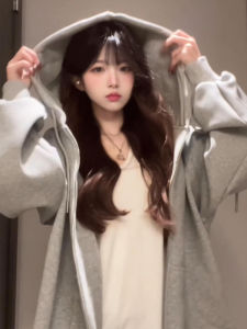 SUHUIQIAN | Ladies Grey Hoodie Outerwear Spring/Autumn Athletic Wear Loose Fit Zipper Cardigan
