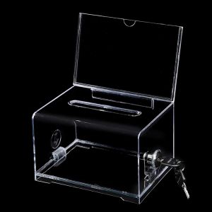 Acrylic Donation Box Clear Suggestion Box Storage Container With Lock Card Drawing Box For Voting Raffle