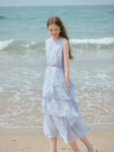 XIANGYING | French Holiday Style Sleeveless Chiffon Dress