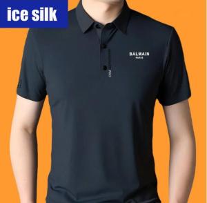 Original BALMAINˉPARIS High end breathable ice silk seamless short sleeved POLO shirt for mens business casual lapel  large T-shirt