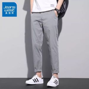 กางเกงลำลองทรงหลวมสำหรับผู้ชาย กางเกงขายาวทรงตรงบาง กางเกงขายาวทรงเก้าส่วน ทรงธุรกิจ ฤดูร้อน 2024 กางเกงขายาวทรงตรง