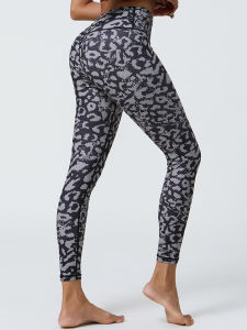High Waist Quick Dry Fleece Yoga Pants Leopard Print Pilates Fitness Trousers Marathon Running Nine Points Sports Womens Leggings