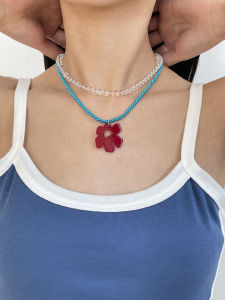 วันหยุดที่มีสีสันสไตล์ดอกไม้สร้อยคอผู้หญิงน่ารัก Contrast สี Lockbone CHAIN ฤดูร้อนสไตล์สดอุปกรณ์เสริมอเนกประสงค์