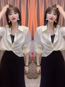 Influencer Picks Summer Casual Suit Female Loose Thin Sun-Proof Coat + Black Slimming Slip Dress Two-piece Set