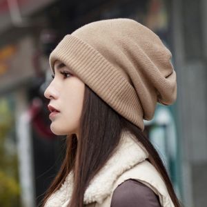 Hat Female Winter Warm Knitted Hat Fashion Western Style All-Matching Loose Big Head Circumference Fall and Winter Ladies Pile Heap Cap Woolen Cap