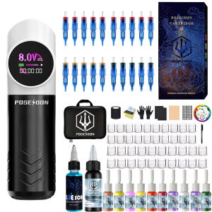 Poseidon | Tattoo Kit POSEIDON Panda Tattoo Pen Kit For Permanent Makeup Tattoo Machine Kit Wireless Tattoo Power Supply Tattoo Kit
