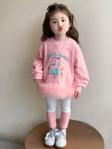 ชุดเดรสกระโปรงทรงเค้กแฟชั่นฤดูใบไม้ผลิและฤดูใบไม้ร่วงสำหรับเด็กผู้หญิง ชุดสองชิ้นแขนยาวคอตตอน ชุดเด็ก