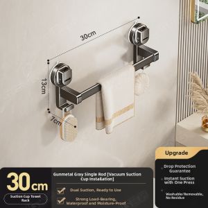 Suction Towel Rod Single/Double Rod with Hooks No Drilling